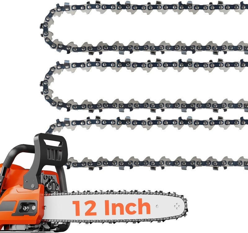 EXSHP 12 Inch Chainsaw Chain 1/4 Pitch .043" Gauge 64 Drive Links Semi-Chisel Chain Saw Chains for Husqvarna, Poulan, Craftsman, Greenworks and More Chainsaw Brands(3 Packs)(40T-6) - Image 1